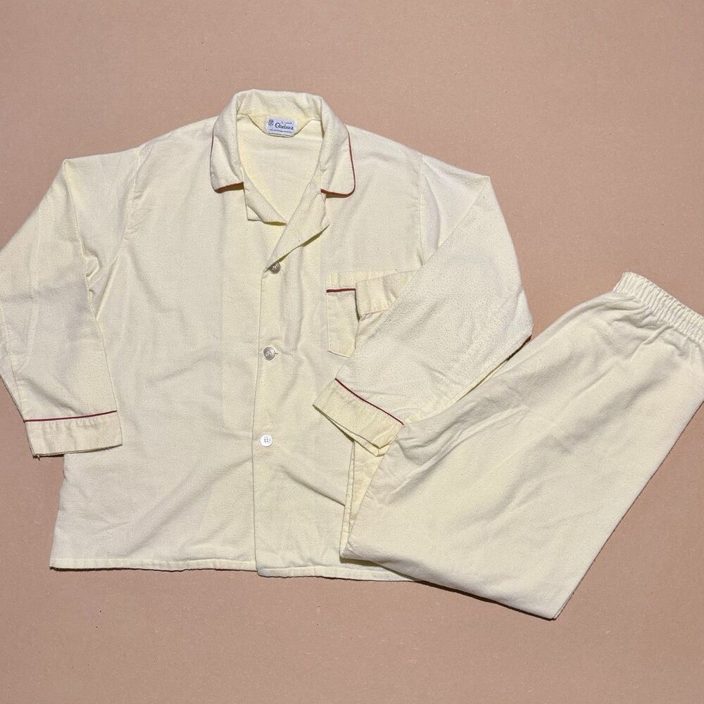 Vintage Men's L Sleepwear Pajama Set Long Sleeves/Pants Top Pants Chelsea Cream
